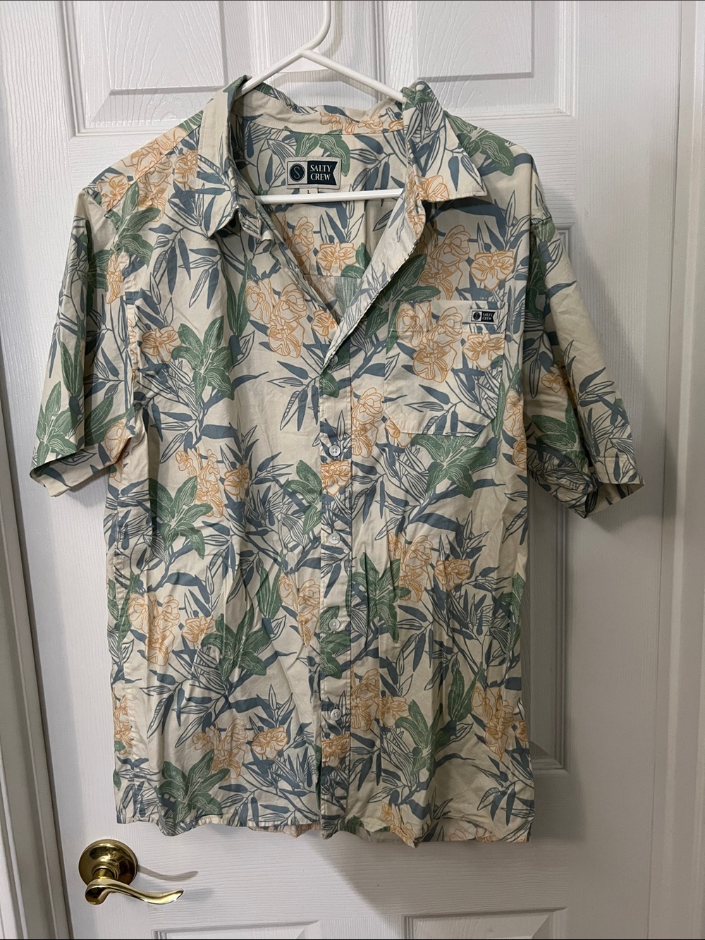 Salty Crew Beige Floral Camp Collar Button-Down Shirt